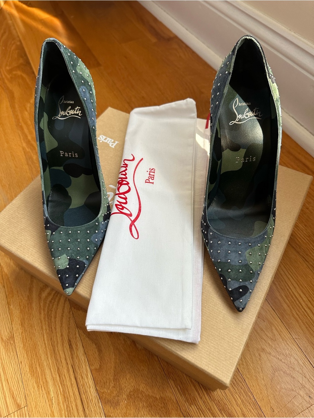 Christian Louboutin Camouflage Studded Pointed-Toe Pumps